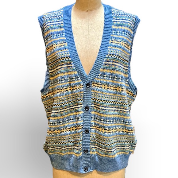 Lands' End Other - Vintage Lands End fair isle stripe cardigan knit sweater 100% cotton vest